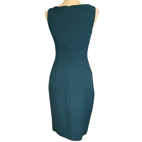 Halston Heritage Sleeveless Folded Neckline Teal Blue Lined Sheath Dress Size 2 - Picture 6 of 8